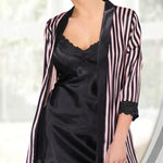 Women's Striped Robe and Nightgown Set by Jasmin Lingerie – Model 1884