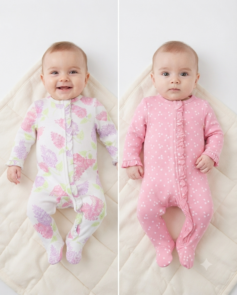 Newborn baby girl sleepwear sets (cotton pajamas with floral and ruffle design). 16987