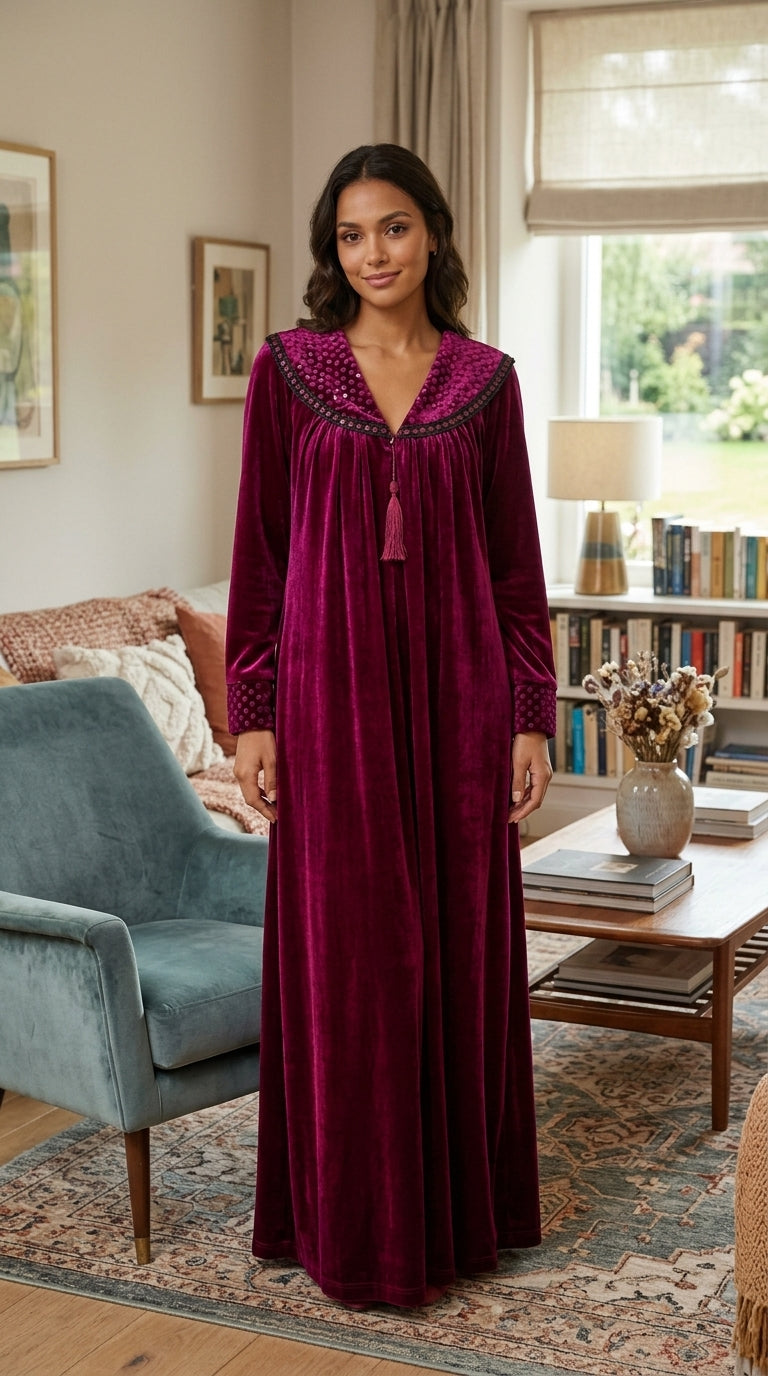 Elegant velvet thobe with classic velvet embroidery 4576