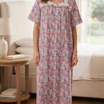 Heavyweight pure cotton half-sleeve dress with lace and 30cm zipper 25-08-A-3