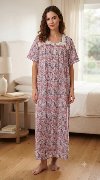 Heavyweight pure cotton half-sleeve dress with lace and 30cm zipper 25-08-A-3