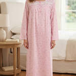 Long-sleeved dress in lightweight pure cotton with lace and front buttons 25-01-B-1