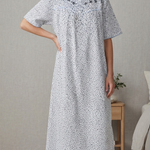 Women's long, short-sleeved cotton dress 25-35-A-1