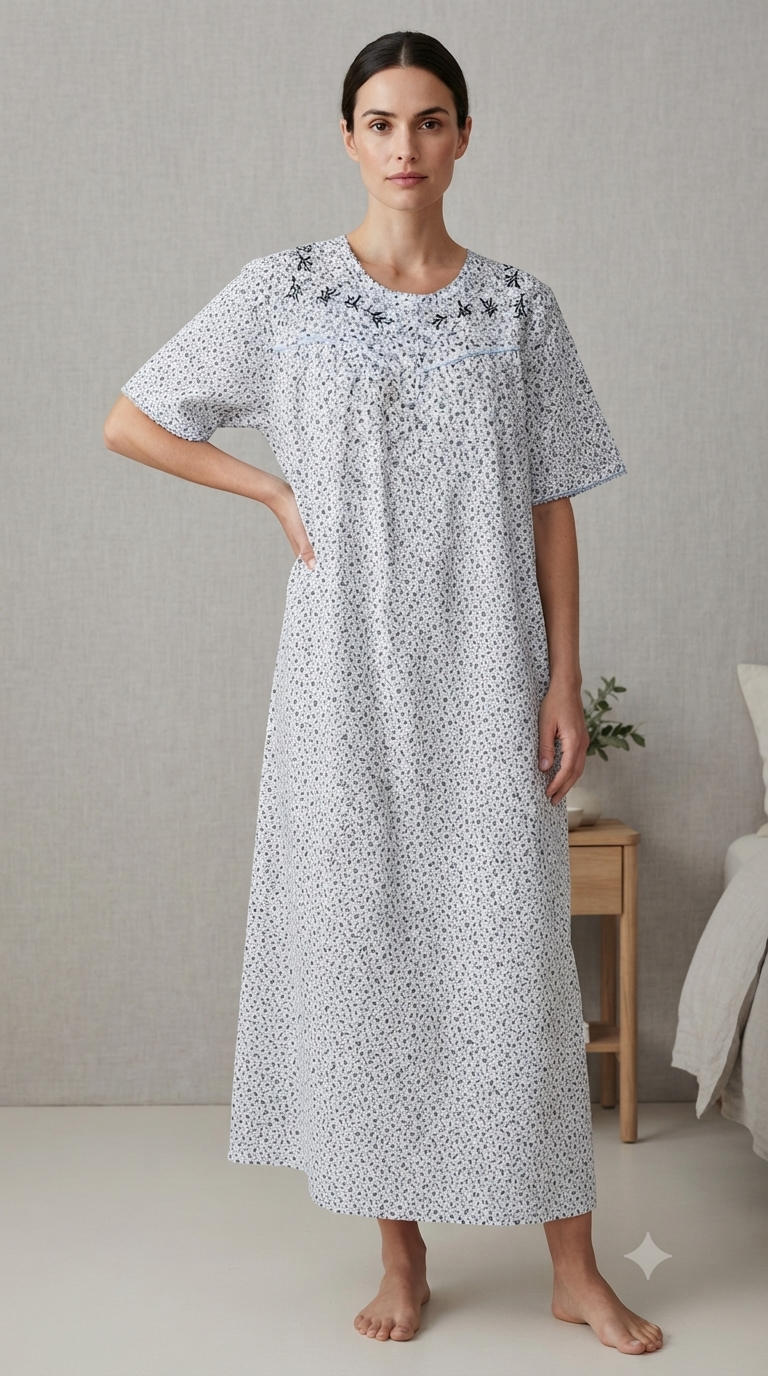 Women's long, short-sleeved cotton dress 25-35-A-1