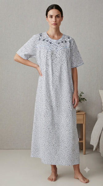Women's long, short-sleeved cotton dress 25-35-A-1