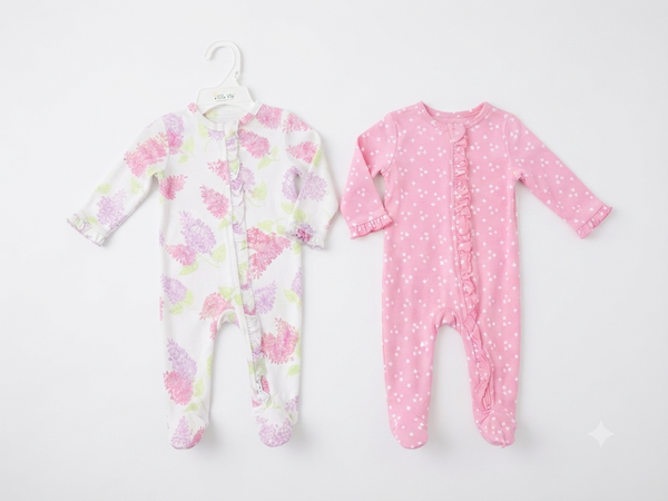 Newborn baby girl sleepwear sets (cotton pajamas with floral and ruffle design). 16987