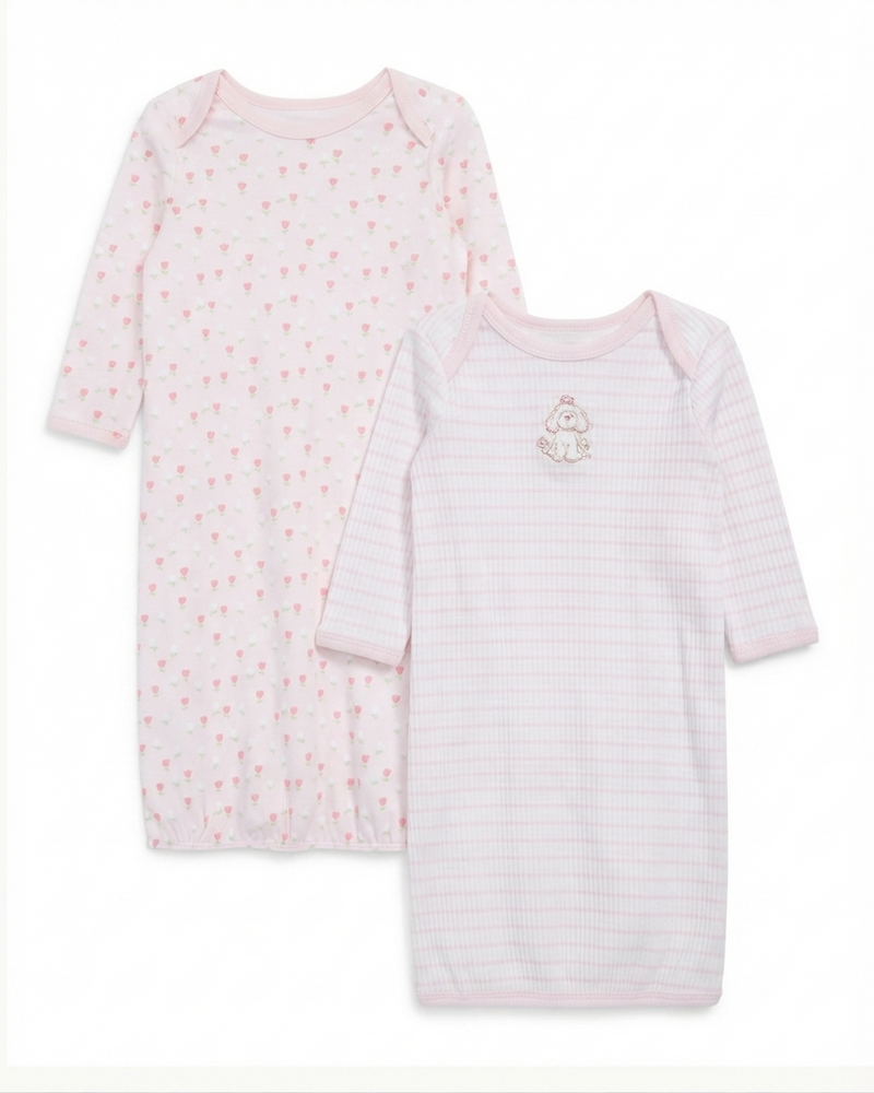 Two-piece children's pajama set with a floral and striped design and delicate embroidery. 16948