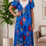 BLUE Floral Satin Ballet Nightgown(LONG)9536
