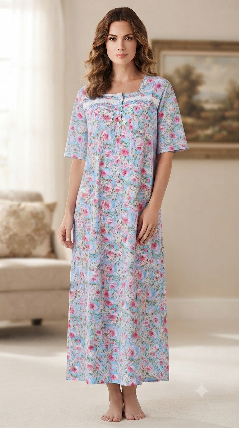 Women's long, short-sleeved cotton dress 25-36-A-2