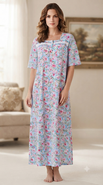 Women's long, short-sleeved cotton dress 25-36-A-2