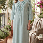 Women's long striped light green lounge set with a stylish design, featuring a short top zipper and embroidery on the chest. 26-20-B-2(26-19-B-2)