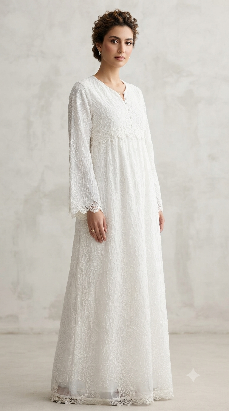 Ivory double reception piece containing an inner piece of soft silk, and an outer piece of perforated chiffon 60176-L