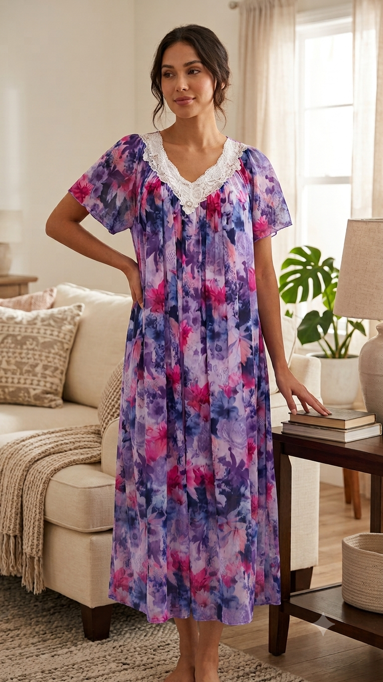 VIOLET Floral Satin Ballet Nightgown(LONG) 9031