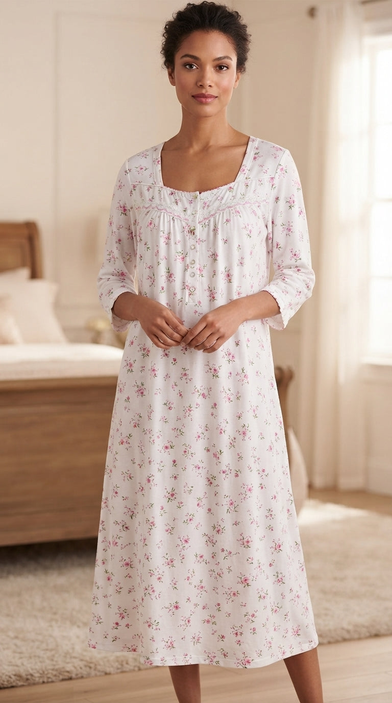 Classic 100% cotton nightgown with delicate lace details E70123-105