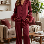 satin pajama set with feather-trimmed sleeves 60180/P