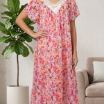 PINK Floral Satin Ballet Nightgown(LONG)9031