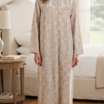 Long-sleeved dress in lightweight pure cotton with lace and front buttons 25-04-B-3
