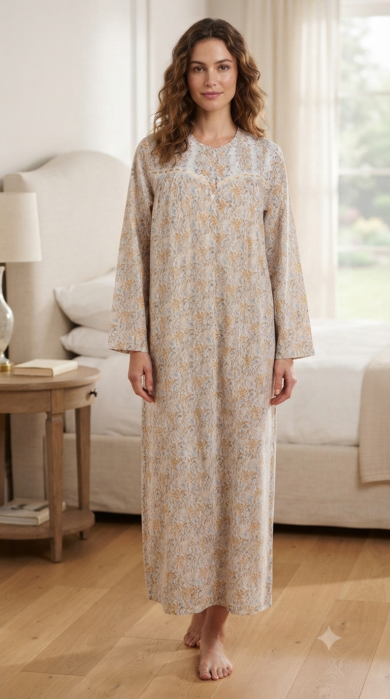 Long-sleeved dress in lightweight pure cotton with lace and front buttons 25-04-B-3