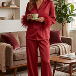 satin pajama set with feather-trimmed sleeves 60180/P