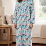 Long-sleeved dress in lightweight pure cotton with lace and front buttons 25-09-B-1