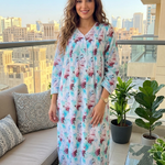 Long-sleeved dress in lightweight pure cotton with lace and front buttons 25-09-B-2