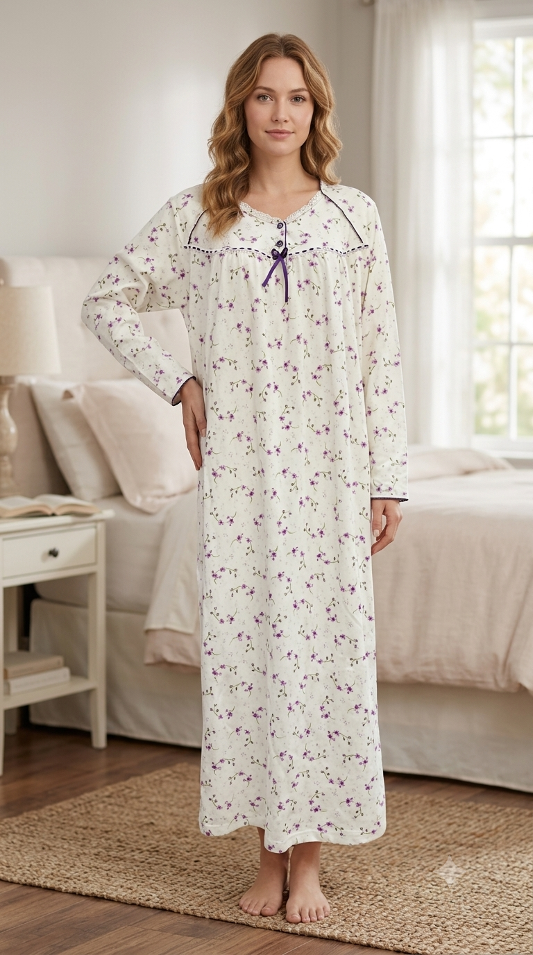 Women's long-sleeved cotton dress PRINTED VIOLET 134