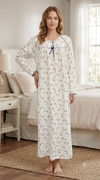 Women's long-sleeved cotton dress PRINTED VIOLET 134
