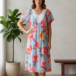 GREEN Floral Satin Ballet Nightgown(SHORT)6536