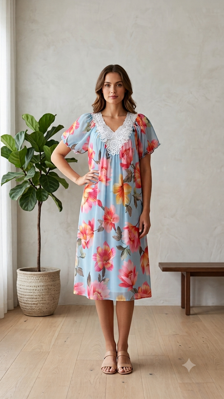 GREEN Floral Satin Ballet Nightgown(SHORT)6536