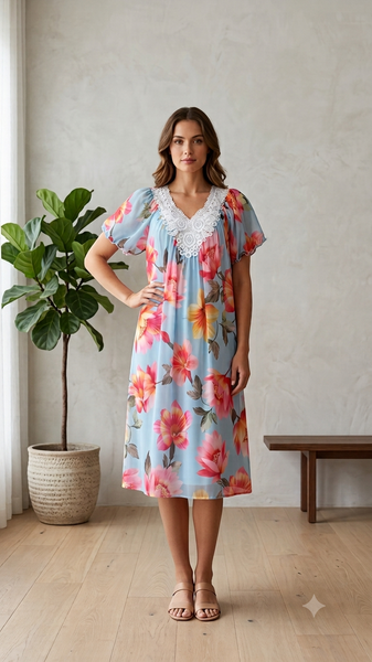 GREEN Floral Satin Ballet Nightgown(SHORT)6536