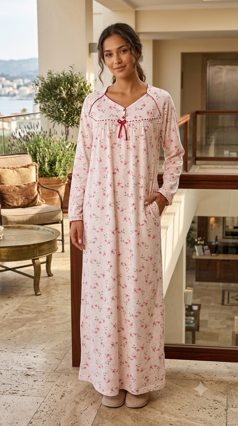 Women's long-sleeved cotton dress RED 134