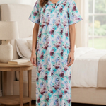 Half-sleeved dress in pure cotton with lace and a V-neck with three buttons 25-09-A-2