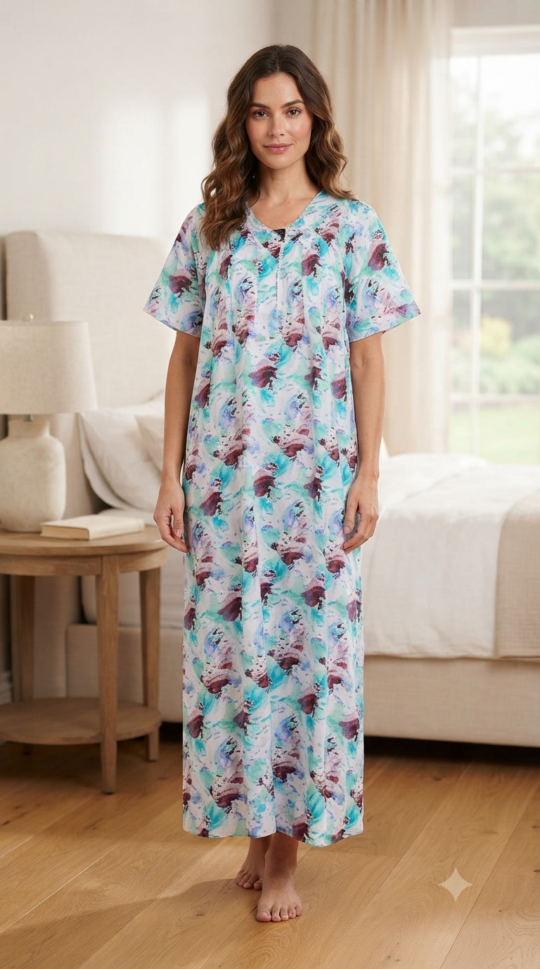 Half-sleeved dress in pure cotton with lace and a V-neck with three buttons 25-09-A-2