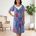 BLUE Floral Satin Ballet Nightgown(SHORT) 6031