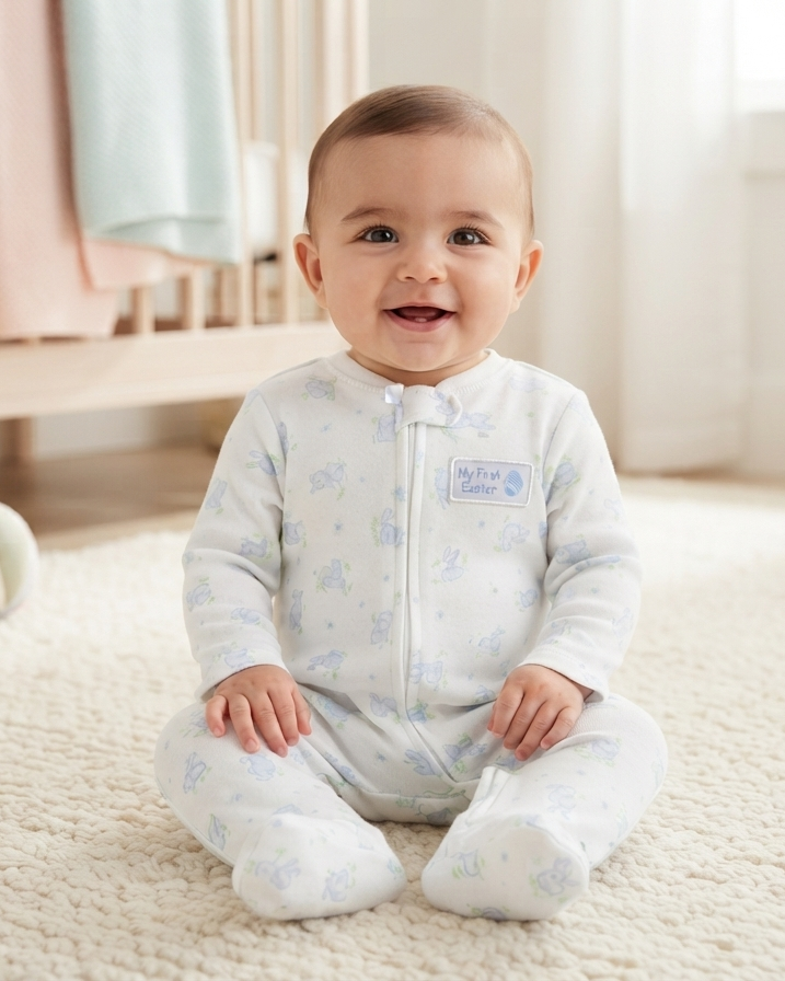 Zipper Footed One-Piece and Hat 17179