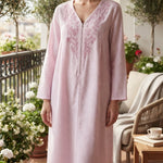 Women's long striped lounge set with an elegant design, long sleeves, and front zipper.26-20-B-3(26-19-B-3)