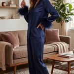 satin pajama set with feather-trimmed sleeves 60180/P