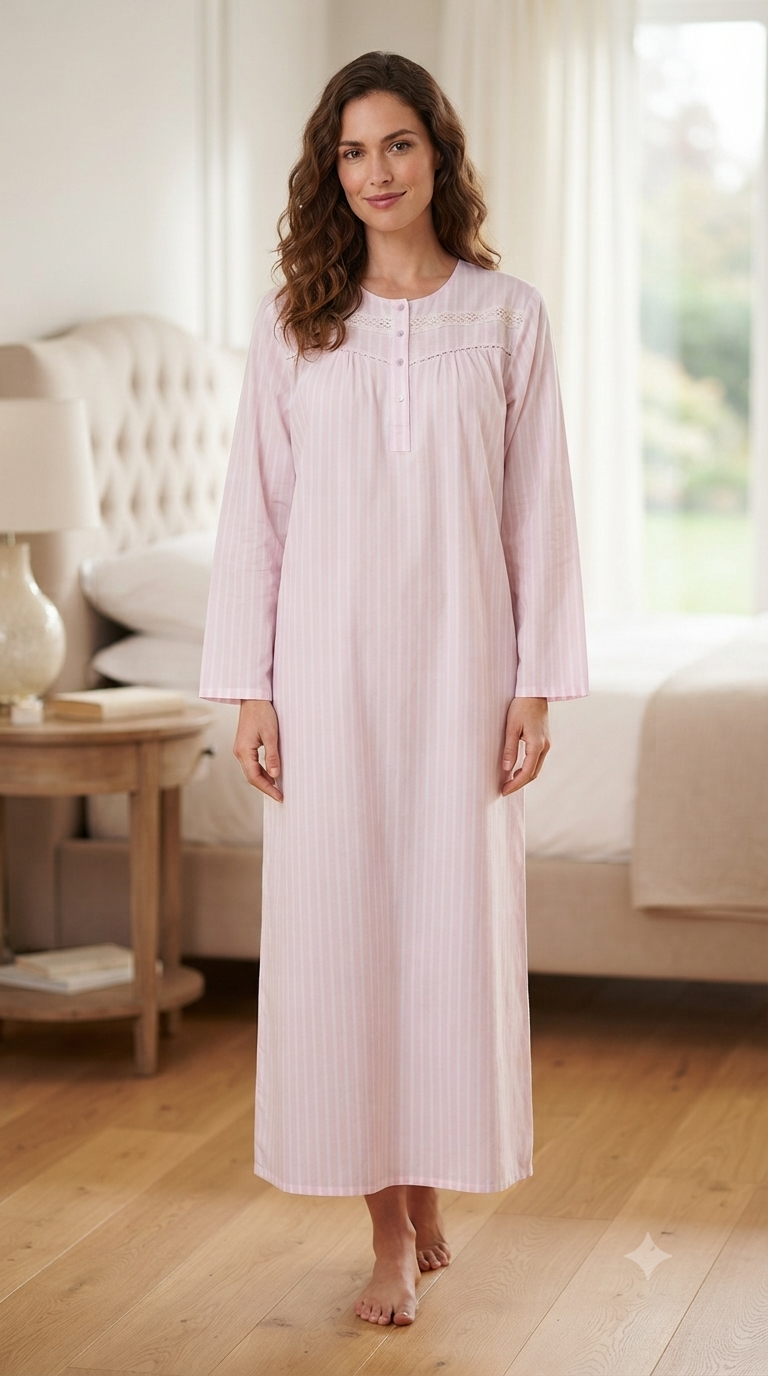 Women's striped long-sleeved cotton dress 25-22-B-1