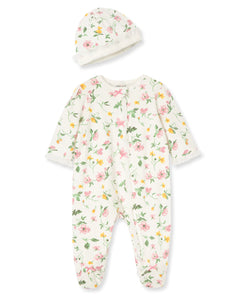 Floral Leaf Zip Footed One-Piece And Hat 11372