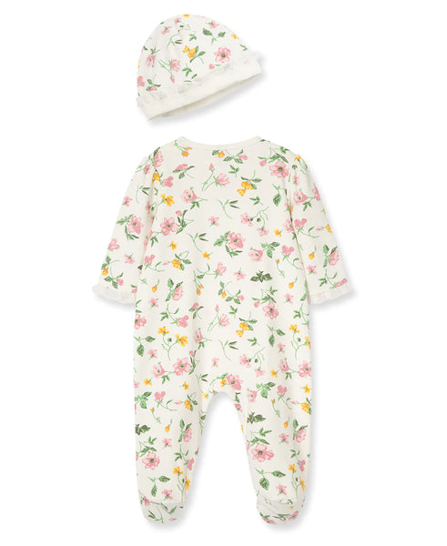 Floral Leaf Zip Footed One-Piece And Hat 11372