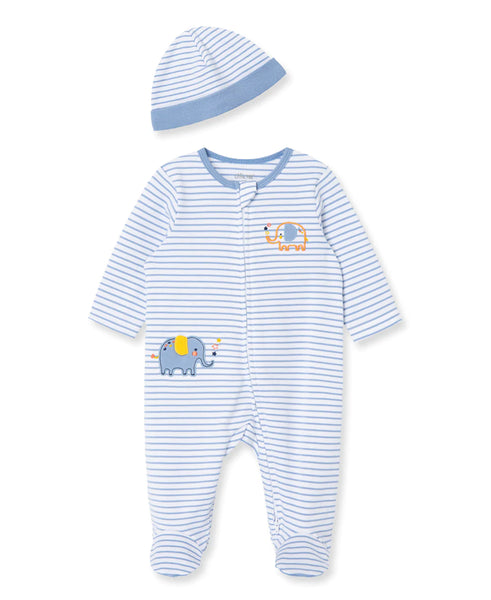 Elephant Zip Footed One-Piece And Hat 11916