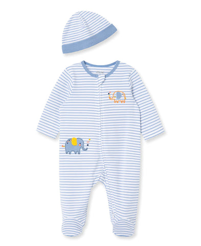 Elephant Zip Footed One-Piece And Hat 11916