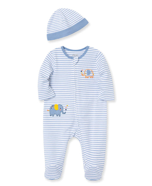 Elephant Zip Footed One-Piece And Hat 11916