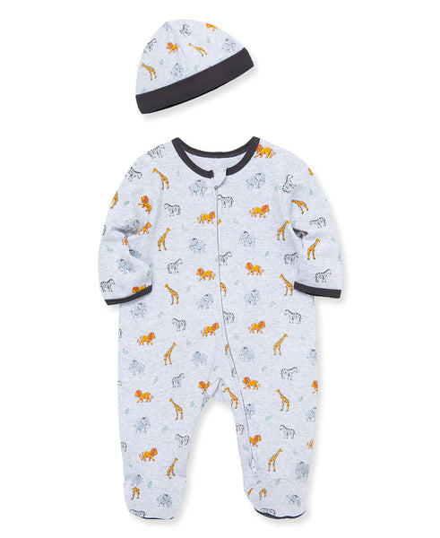 Jungle Pals Zipper Footed One-Piece and Hat 12636