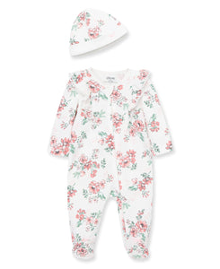 Whimsical Floral Zipper Footed One-Piece And Hat 12639