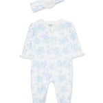 Blue Roses 2-Way-Zip Footed One-Piece And Headband 15472