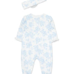 Blue Roses 2-Way-Zip Footed One-Piece And Headband 15472