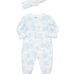 Blue Roses 2-Way-Zip Footed One-Piece And Headband 15472