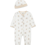 Fuzzy Bears 2-Way-Zip Footed One-Piece and Hat 17533