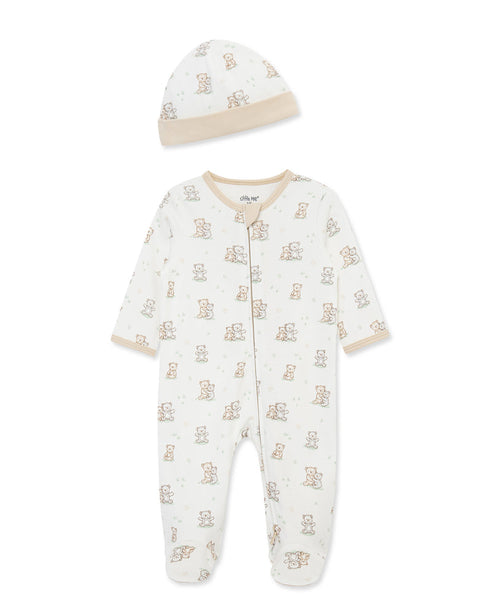 Fuzzy Bears 2-Way-Zip Footed One-Piece and Hat 17533